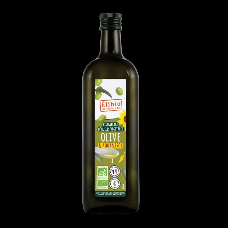 Huile assemblage Olive 51% et Tournesol 49% bio — 1 L — Elibio