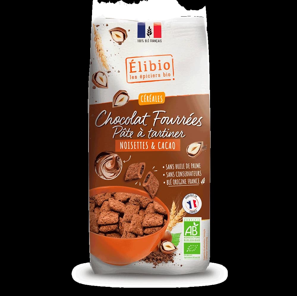 Céréales au chocolat fourrées à la pâte à tartiner bio — 375 g — Elibio