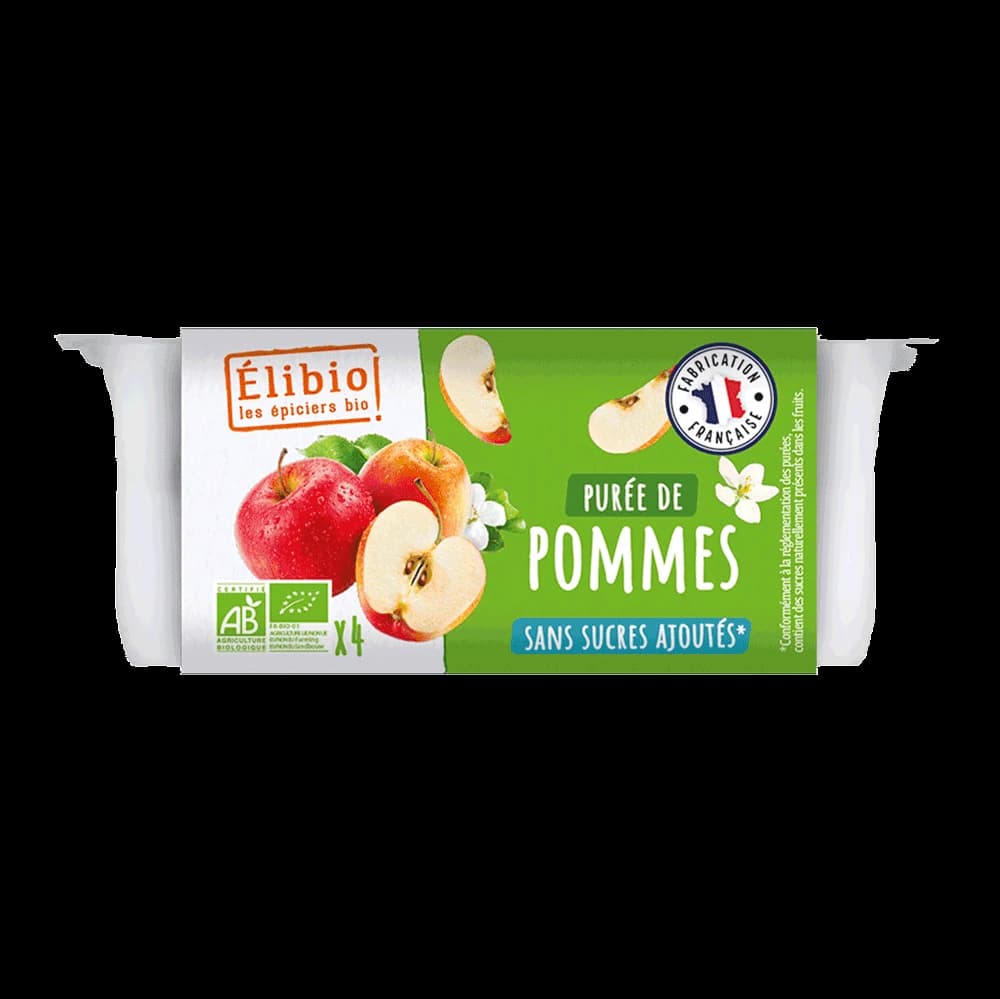 Purée de pomme sans sucres ajoutés bio coupelle — 4 × 95 g — Elibio