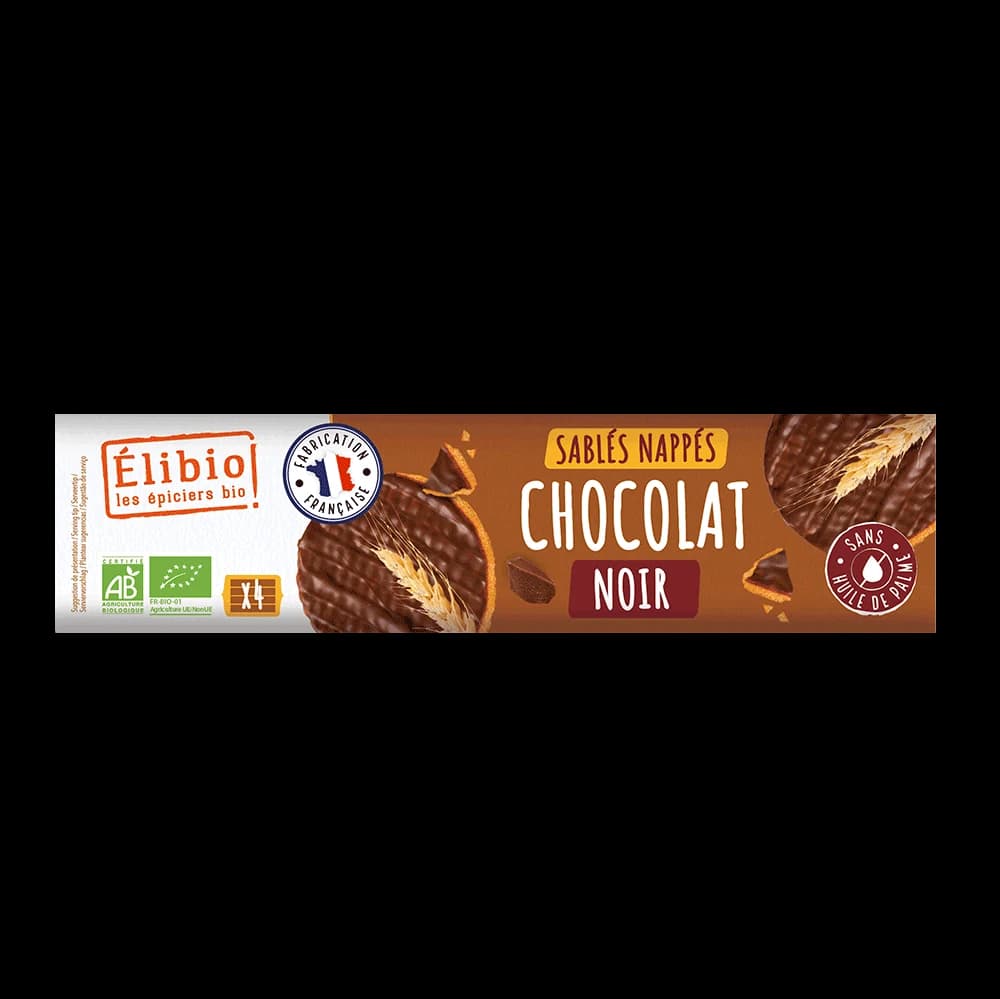 Biscuits sablés nappés au chocolat noir bio — 160 g — Elibio
