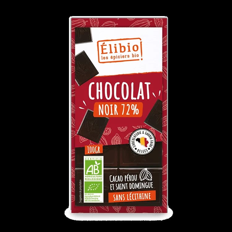 Tablette au chocolat noir 72% bio — 100 g — Elibio