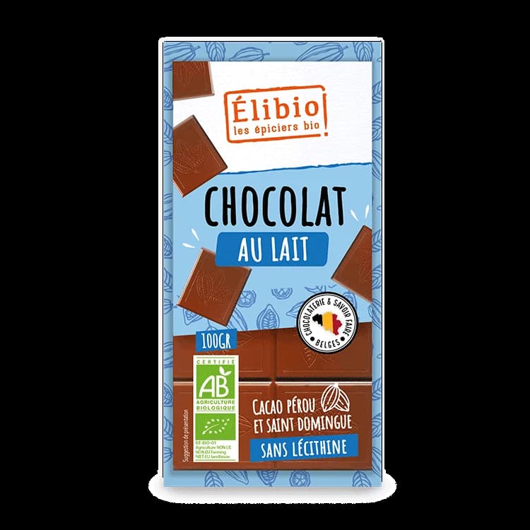 Tablette au chocolat au lait 43% bio — 100 g — Elibio