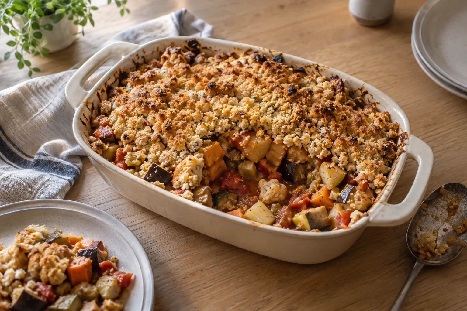 Crumble de légumes rôtis, ail & parmesan