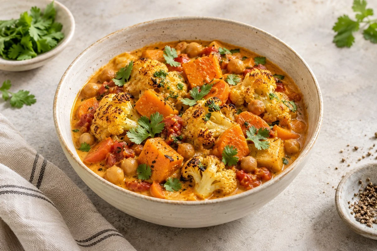 Curry de chou-fleur et patate douce aux pois chiches