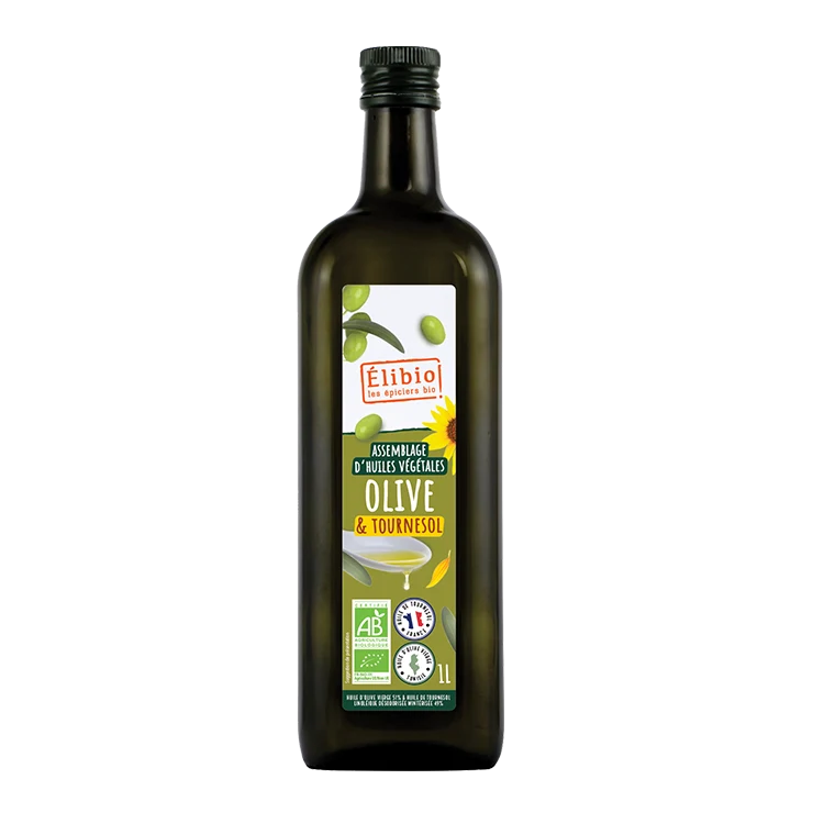 Huile assemblage Olive 51% et Tournesol 49% bio — 1 L — Elibio