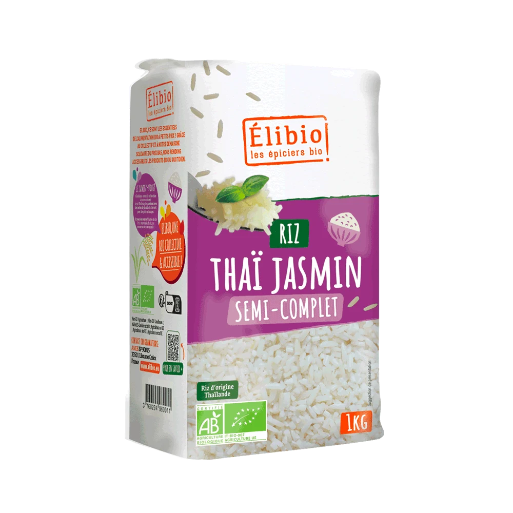 Riz thaï jasmin semi complet bio — 1 kg — Elibio