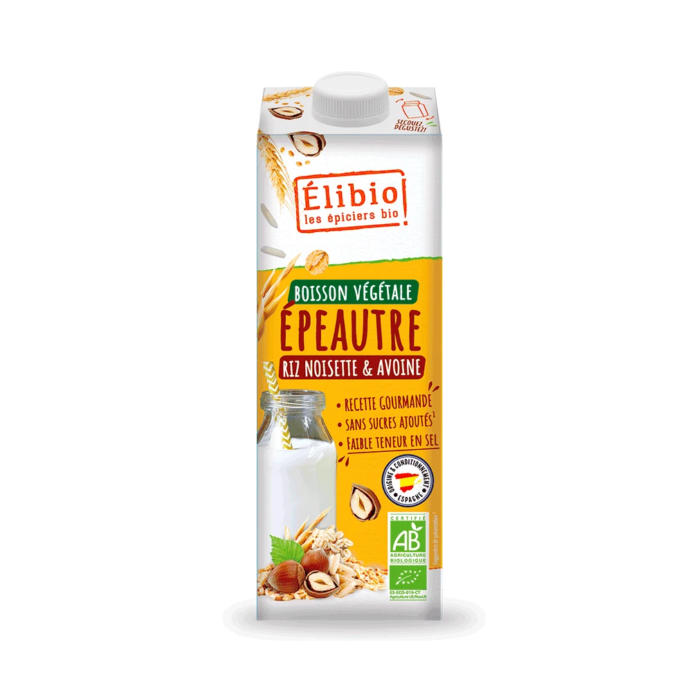 Boisson végétale épeautre riz noisette avoine bio — 1 L — Elibio